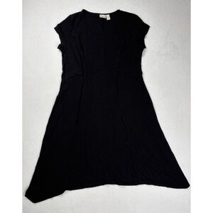 Chicos Women's 2 Black Dress Large Fit Flare Short Sleeve Stretch Knee Length